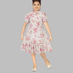 Nickys Disegno Floral Print Flared Sleeve Ruffled Net Fit & Flare Midi Dress-picture-6