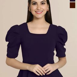 Mast & Harbour Women Pack of 2 Square Neck Puff Sleeves Peplum Top-image-90