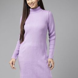 The Roadster Lifestyle Co. Women Self Design Ribbed High Neck Jumper Dress-picture-27
