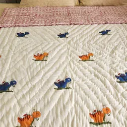 Gulaab Jaipur White & Navy Blue Cartoon Characters 210 GSM Single Bed Quilt-image-96