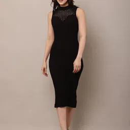 NoBarr Self Design Knits Bodycon Midi Dress-29