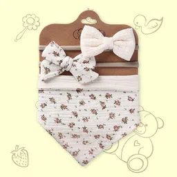 Polka Tots Girls Cotton Bib & Set Of 2 Bow Headbands-14