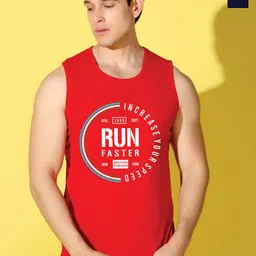 WOOSTRO Pack Of 2 Printed Combed Cotton Gym Vests VWS26(RUN RED)(ALONE NAVY)-RED-56
