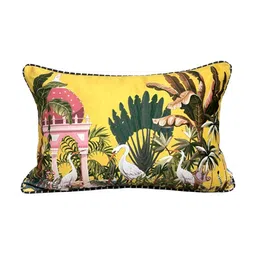 TARA- Sparkling Homes Yellow & Green Set of 2 Floral Velvet Rectangle Cushion Covers image 3