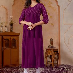 Glomee Women Ethnic Motifs Printed Foil Print Festive A-Line Kurta-picture-47