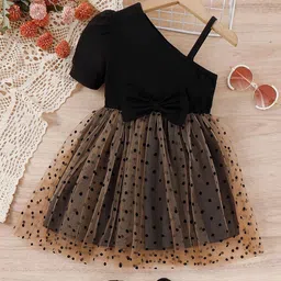 BAESD Girl Polka Dot Print One Shoulder Tulle Fit & Flare Dress-image-27