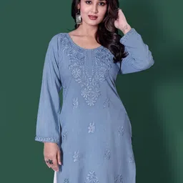 RUDRA LIFESTYLE Ethnic Motifs Embroidered Thread Work Pure Cotton Thread Work Kurti-image-62