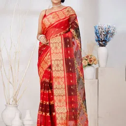 DipDiya Woven Design Pure Cotton Taant Zari Saree-image-47