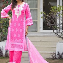 AUTUMN LANE Women Floral Printed Regular Pure Cotton Kurta with Trousers & With Dupatta-picture-0