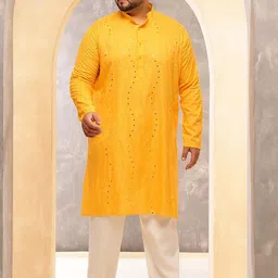 SOJANYA PLUS Men Leheriya Embroidered Cotton Kurta with Trousers-picture-44