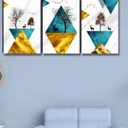 Aura White & Blue 3 Pieces Wood Birds and Animals Wall Art-70