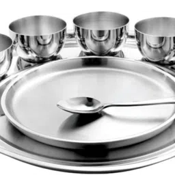 Pack of 9 Stainless Steel Rajwada Thali Set, Wedding Gift Dinner Set, Luxury Shagun Dinner Set, Kitchen Dinner Set-image-18
