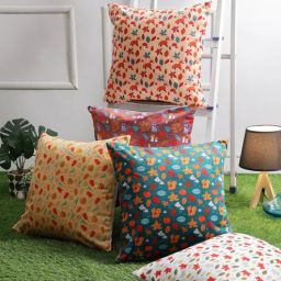 romee Multicolour Velvet Floral 16x16 inches Cushion Cover (5Pc)-picture-25