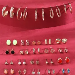 Zaveri Pearls Set of 25 Gold Plated Studs Earrings-5