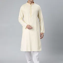 Manthan Off White Solid Cotton Kurta-image-9