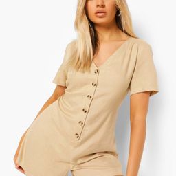Boohoo V-Neck Linen Playsuit-34