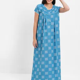 Sweet Dreams Blue Round Neck Maxi Nightdress-image-111