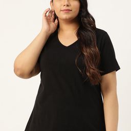 Rute Women Black Solid V-Neck Plus Size T-shirt-image-83