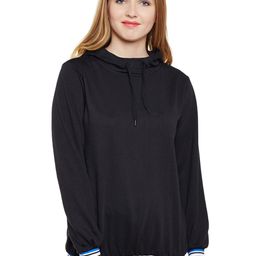 Belle Fille Women Black Solid Hooded Sweatshirt-image-90