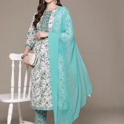 Readiprint Fashions Floral Printed Pleated Thread Work Pure Cotton Kurta Set-image-86