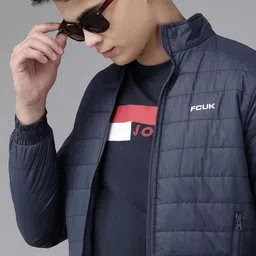 French Connection Men Blue Solid Quilted Jacket-image-80