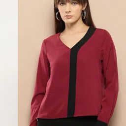 Chemistry V-Neck Top with Contrasting Stripe-image-24