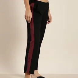 ether Women Black Solid Mid-Rise Cropped Regular Trousers With Side Stripes-image-99