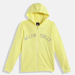 Allen Solly Junior Girls Yellow Brand Logo Embossed Pure Cotton Hooded Sweatshirt-picture-31