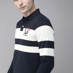 The Roadster Lifestyle Co Men Navy Blue  White Striped Polo Collar Pure Cotton T-shirt-picture-29