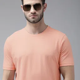 Roadster Men Coral Orange Solid Pure Cotton T-shirt-image-24