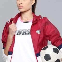 HRX by Hrithik Roshan Women Red White Colourblocked Sporty Football Jacket-34
