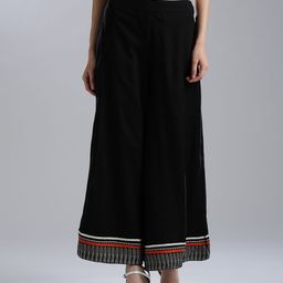 W Women Black Flared Solid Palazzos-image-84
