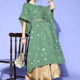 Janasya Green Geometric New Age Kaftan Kurta-image-36
