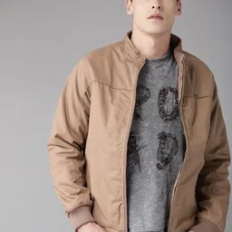 The Roadster Lifestyle Co Men Beige Solid Bomber Jacket-56
