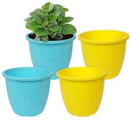 Kuber Industries yellow 4 Pcs Textured Flower Pot-58