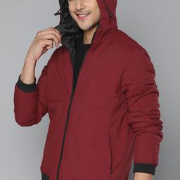 Mast & Harbour Men Maroon Solid Hooded Padded Jacket-43