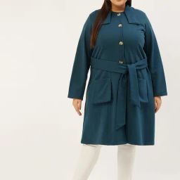 theRebelinme Plus Size Teal Fleece Relaxed Fit Coat-image-48