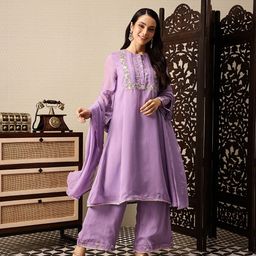 House of Pataudi Floral Yoke Design Thread Work Jashn A-Line Kurta with Palazzos & Dupatta image 2