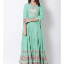 Rangriti Mint Green Printed A-Line Dress-image-47