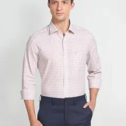 Arrow Beige Cotton Slim Fit Checks Shirt-picture-45