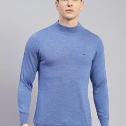 Monte Carlo Blue Pure Wool Regular Fit Solid Pullover-image-24