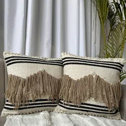 EXPORT HOUSE White & Black Set of 2 Square Cushion Covers-18