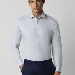 Van Heusen Blue Cotton Slim Fit Texture Shirt-image-62