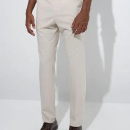 WES Formals by Westside Beige Checkered Slim-Fit Mid-Rise Trousers-picture-12
