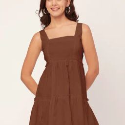 Moomaya Brown Cotton Regular Fit A Line Dress-image-25