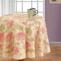 Swayam Cream & Pink Cotton 200 TC Round Table Cover 6 Seater - Set of 1-image-95