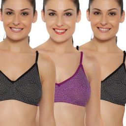 Floret Multicolor Non Wired Non Padded Full Coverage Bra (Pack Of 3)-image-5