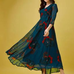 Fashion2wear Blue Graphic 3/4th sleeves Maxi Dress-picture-36