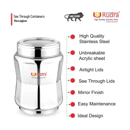 Rudra Silver Stainless Steel Multipurpose Containers Hexagon with Lid (Size 3) image 4