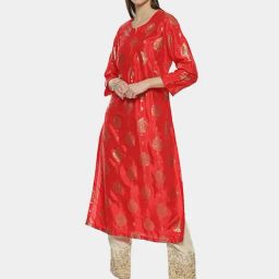 Biba Red Printed Straight Kurta-image-92
